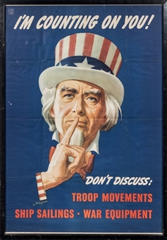 1943 Uncle Sam World War II "Im Counting On You" Poster In 29x41 Framed Display